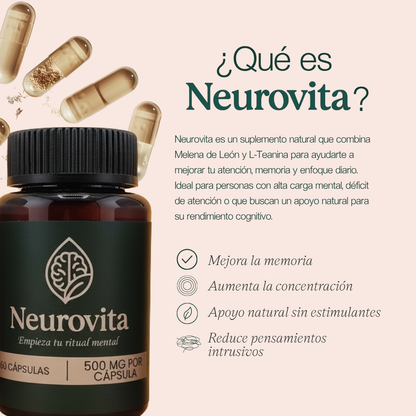 Neurovita | Concentración y Memoria | Suplemento Nootrópico Natural | L-Teanina y Melena de León