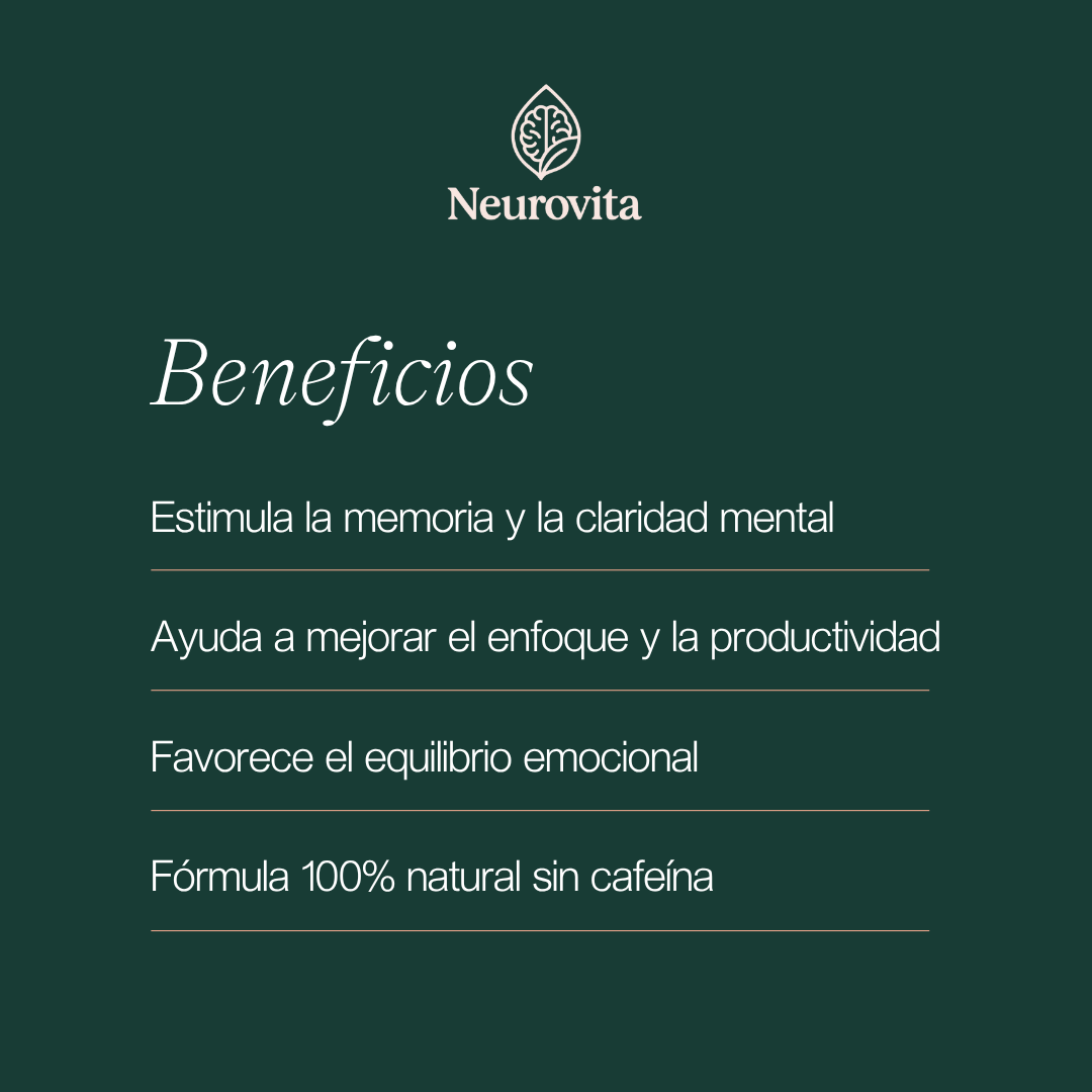 Neurovita | Concentración y Memoria | Suplemento Nootrópico Natural | L-Teanina y Melena de León