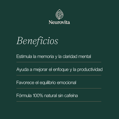 Neurovita | Concentración y Memoria | Suplemento Nootrópico Natural | L-Teanina y Melena de León